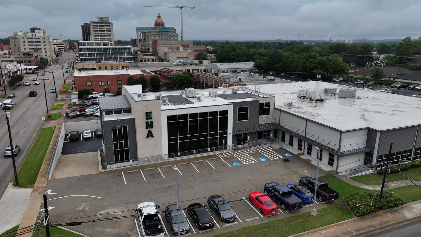 Aerial of a two-story downtown office expansion